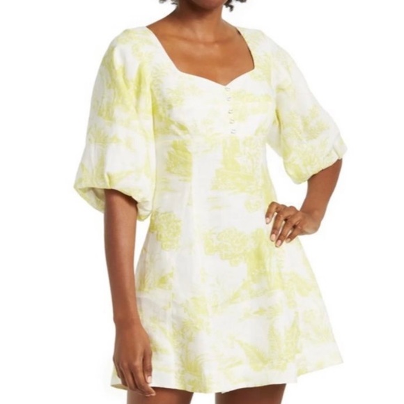 NWT NICHOLAS Yellow Toile Lydia Mini Dress Size 0 - Picture 3 of 8